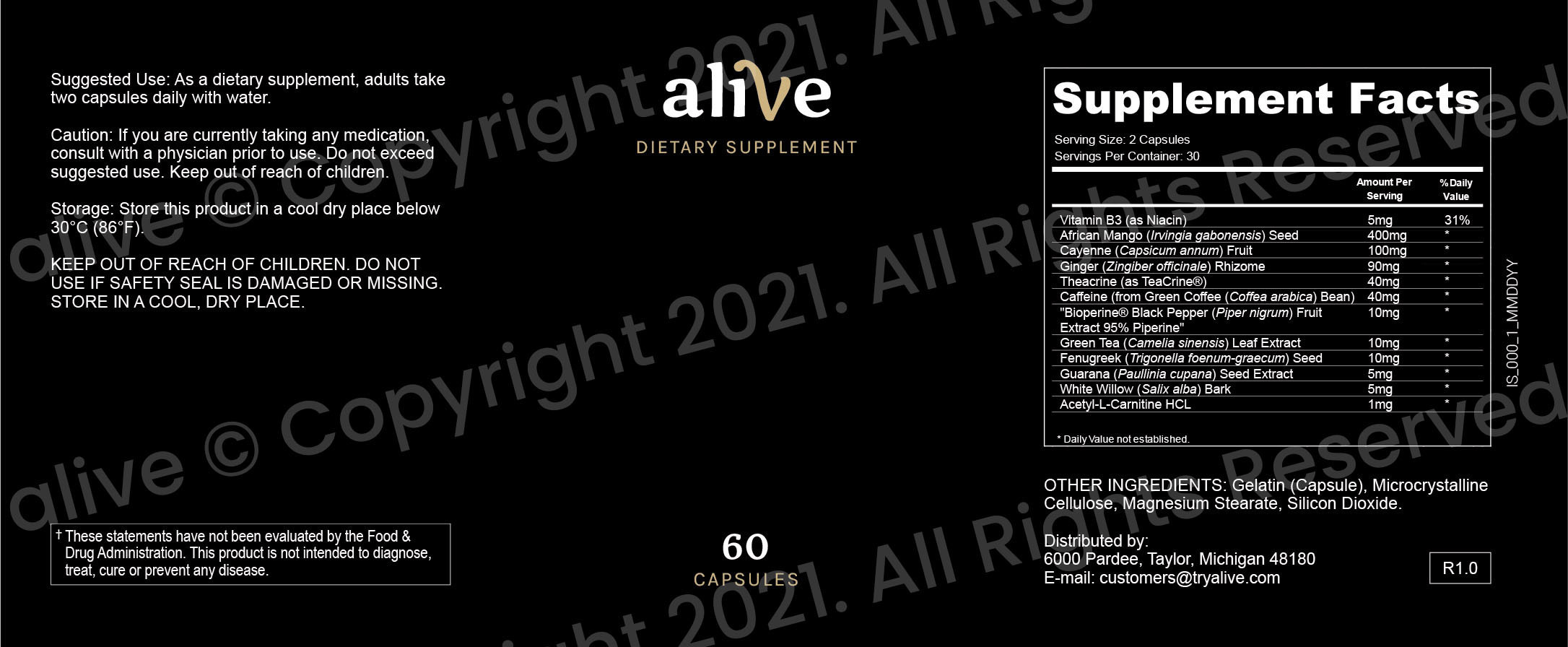 Alive Weight Loss Supplement Facts